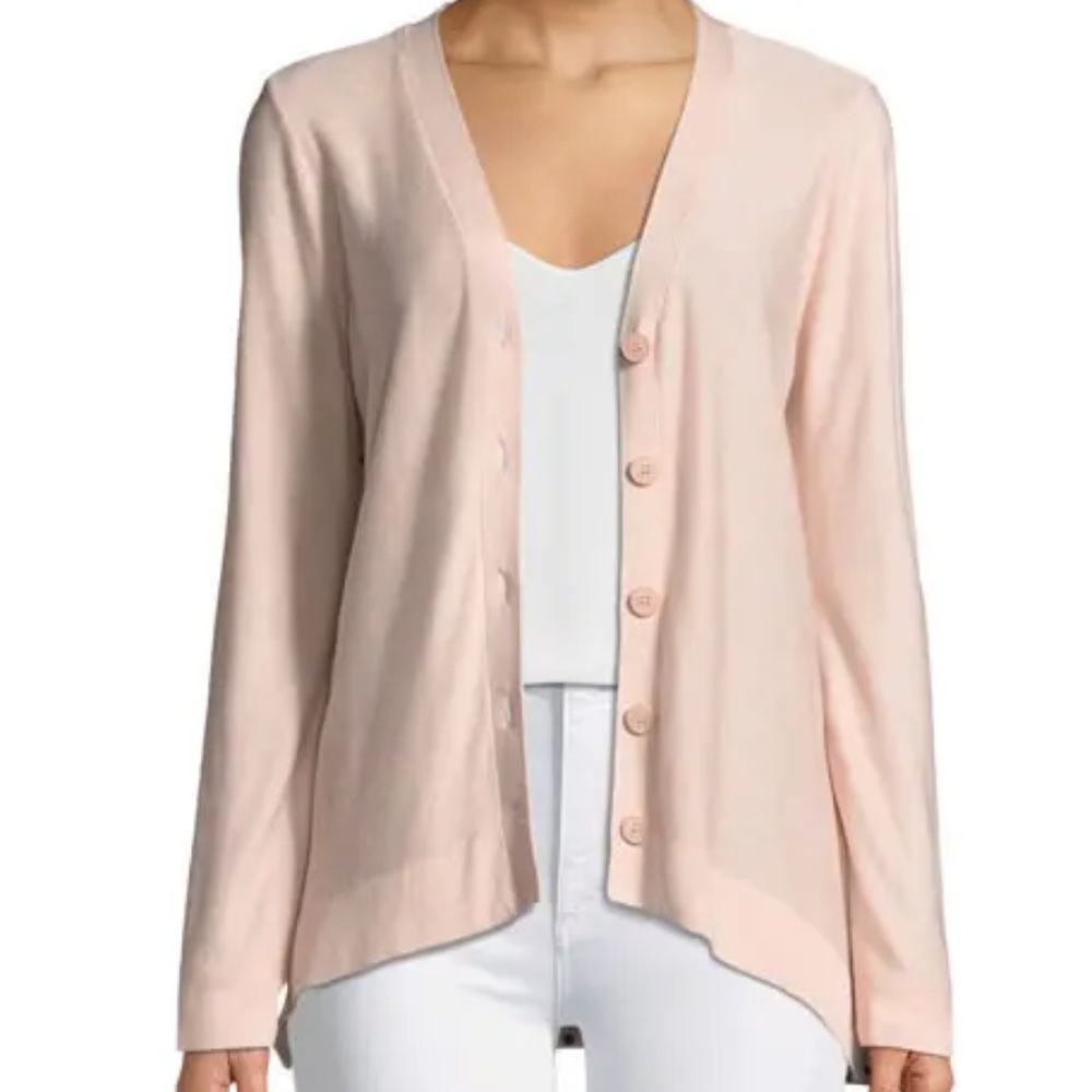 Donna Karan Polka-Dot Back V-Neck Cardigan